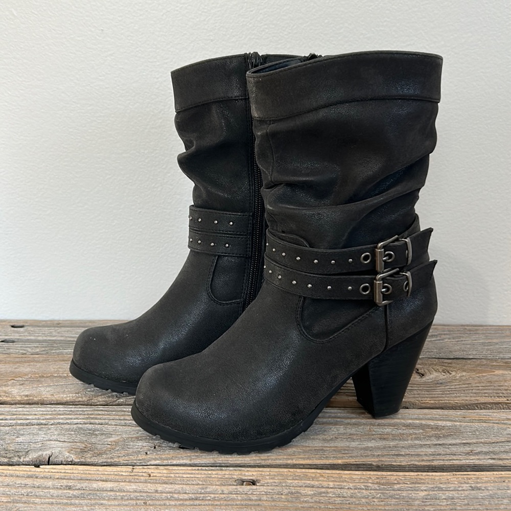 Levity Mid-Calf Thick Heeled Boots - 8M - Black
